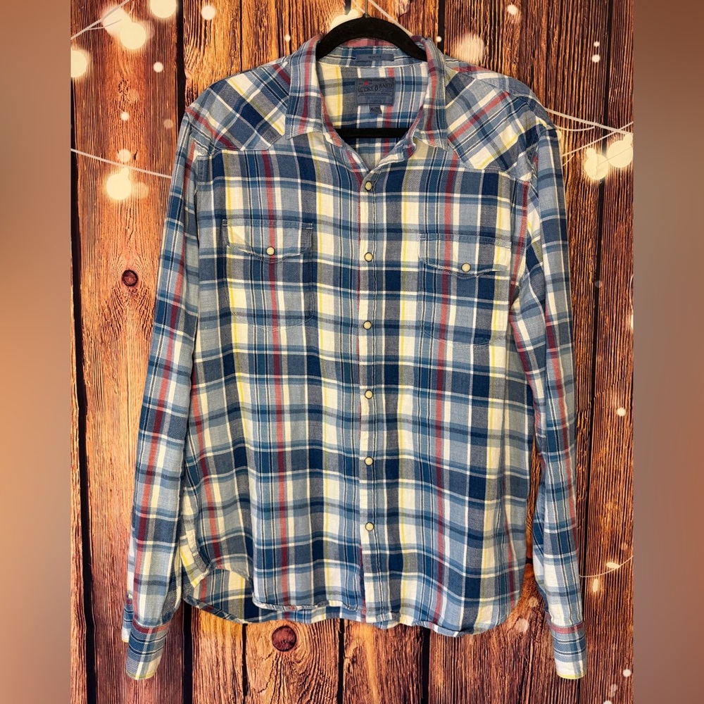 Lucky Brand Western Plaid Flannel 100% Cotton Pearl Snap Button-down Shirt